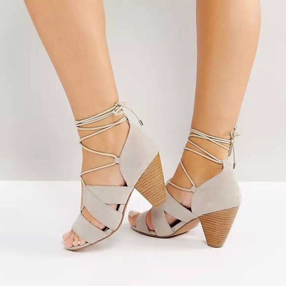 ASOS TALI Lace Up Heeled Sandals Faux Suede Gladiator Shoes Size 5 NWT Grey - Picture 6 of 12